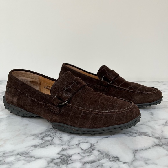 Born croc Embossed brown suede loafers unisex men’s size 9.5 women’s size 10.5 - Picture 1 of 12
